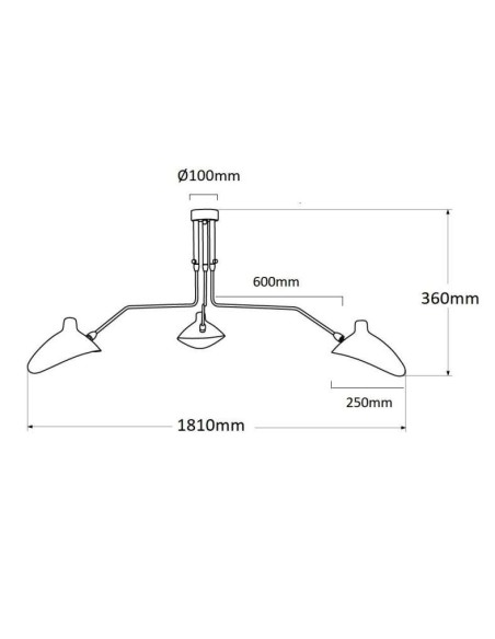 Lámpara Molle 3 Brazos Negro Inspiración, de Techo