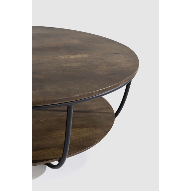 Mesa de Centro VALL Ø90 cm, Mango Natural / Metal. Vackart