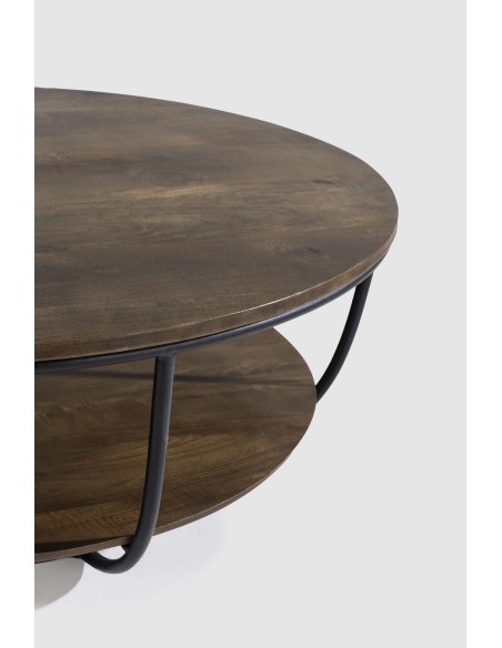 Mesa de Centro VALL Ø90 cm, Mango Natural / Metal. Vackart