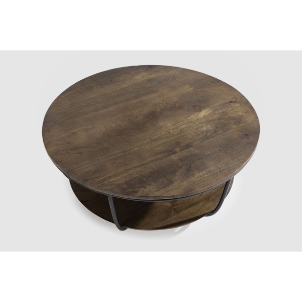 Mesa de Centro VALL Ø90 cm, Mango Natural / Metal. Vackart