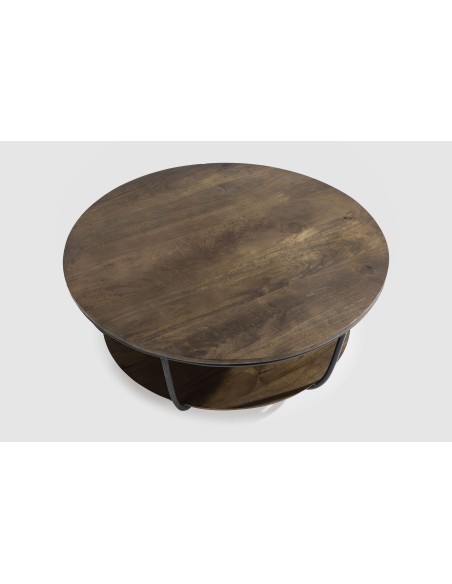 Mesa de Centro VALL Ø90 cm, Mango Natural / Metal. Vackart