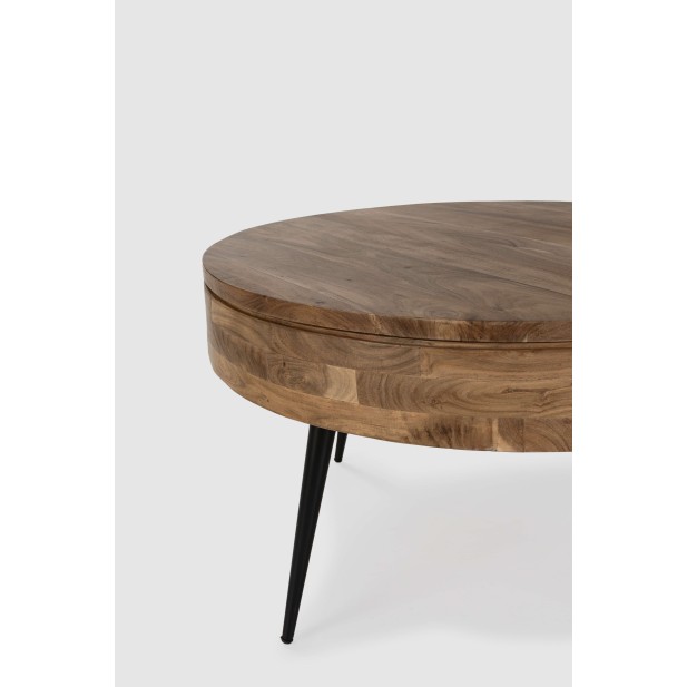 Mesa de Centro TYK Ø90 cm, Madera Natural / Metal. Vackart