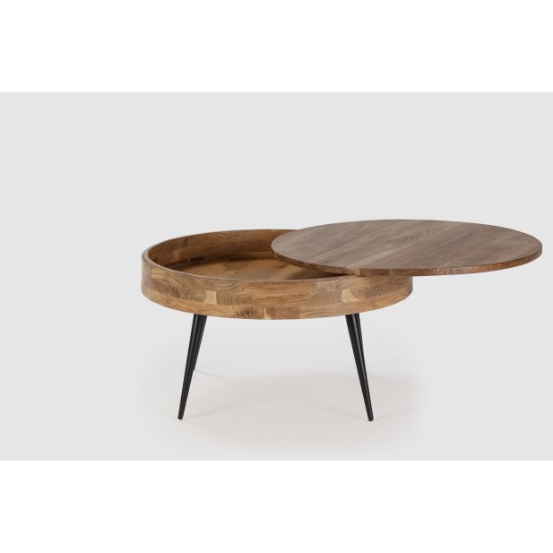 Mesa de Centro TYK Ø90 cm, Madera Natural / Metal. Vackart