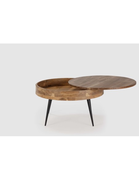 Mesa de Centro TYK Ø90 cm, Madera Natural / Metal. Vackart