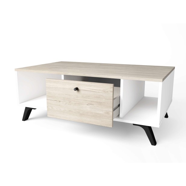 Mesa de Centro KONTRAST, Melamina Blanca / Natural Claro. Vackart