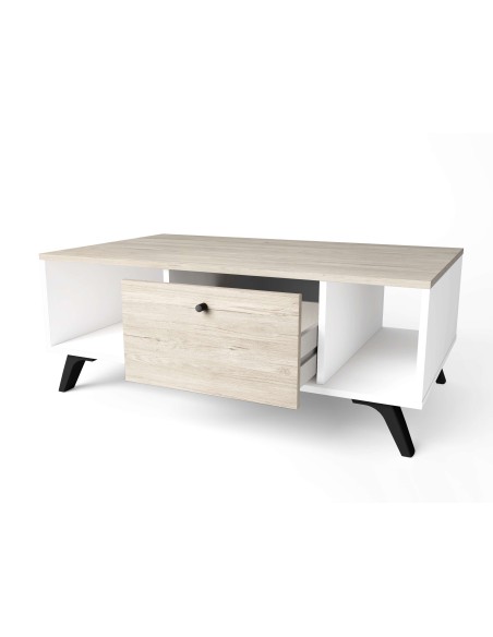 Mesa de Centro KONTRAST, Melamina Blanca / Natural Claro. Vackart