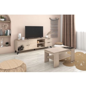 Mesa de Centro GRAFF, Melamina Natural Claro / Negro. Vackart 2