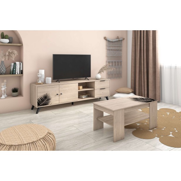 Mesa de Centro GRAFF, Melamina Natural Claro / Negro. Vackart