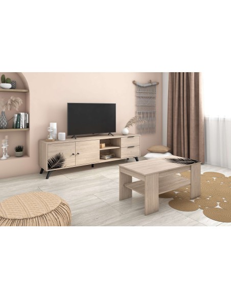 Mesa de Centro GRAFF, Melamina Natural Claro / Negro. Vackart