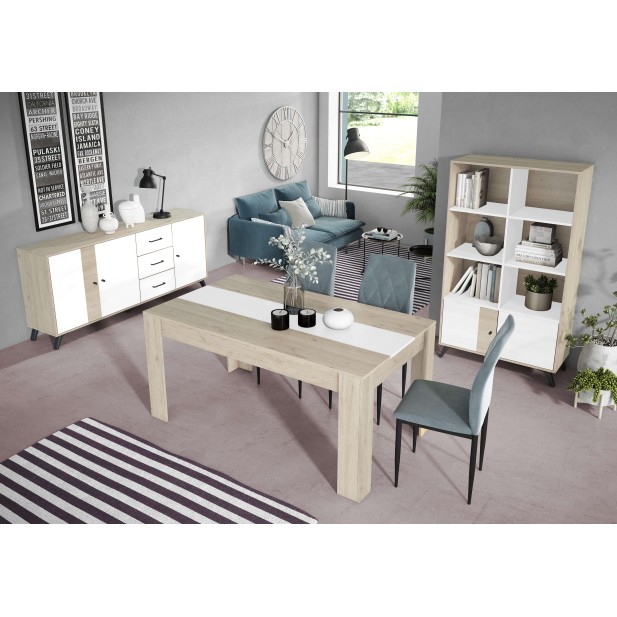 Mesa Extensible NØRING 160/220 cm, Melamina Natural Claro / Blanco