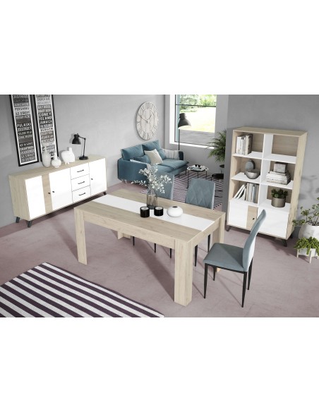 Mesa Extensible NØRING 160/220 cm, Melamina Natural Claro / Blanco