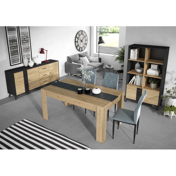 Mesa NØRING 140x90 cm, Melamina Natural / Negro. Vackart