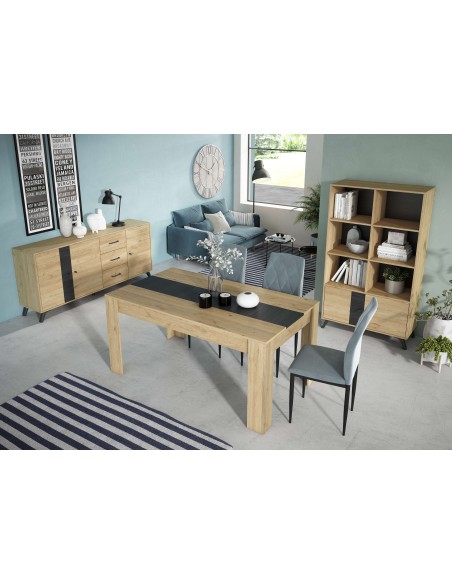 Mesa NØRING 140x90 cm, Melamina Natural / Negro. Vackart