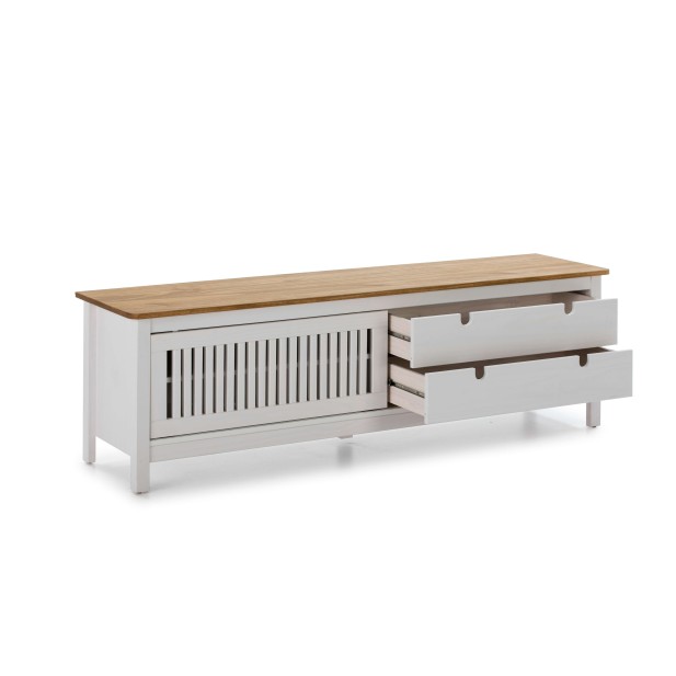 Mueble TV OPLYST, Madera Blanca / Natural. Vackart