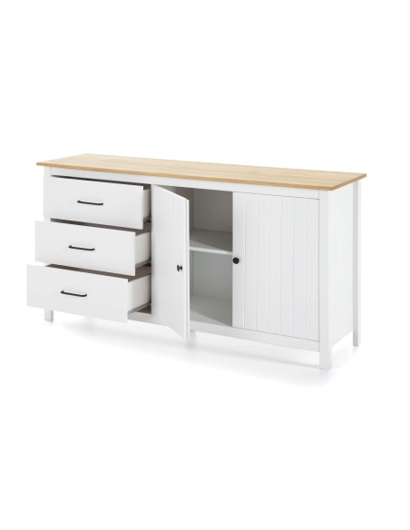 Aparador KOSV 150x80 cm, Madera Blanca / Natural. Vackart