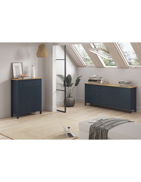 Aparador KOSV 90x110 cm, Madera Azul / Natural. Vackart