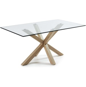 Mesa de Comedor ARGO 180x100cm, de Cristal, Pies Madera Natural, mesas de diseño para tu salón y comedor