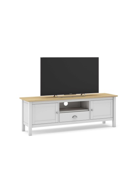 Mueble TV MARK, Madera Blanca / Natural. Vackart