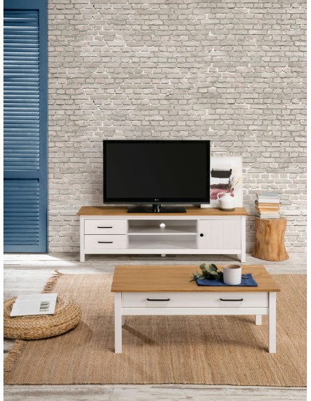 Mueble TV KOSV, Madera Blanca / Natural. Vackart