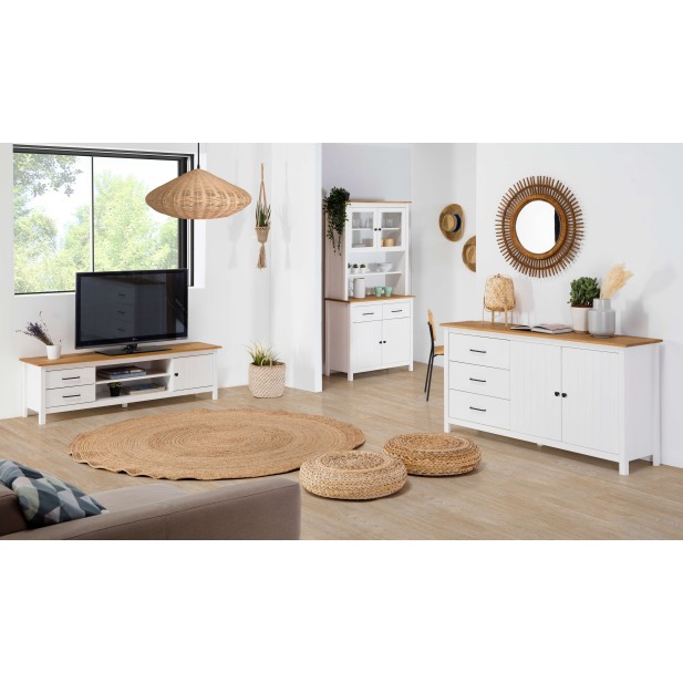 Mueble TV KOSV, Madera Blanca / Natural. Vackart