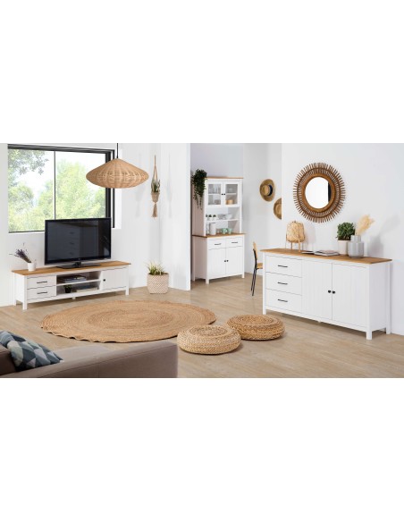 Mueble TV KOSV, Madera Blanca / Natural. Vackart
