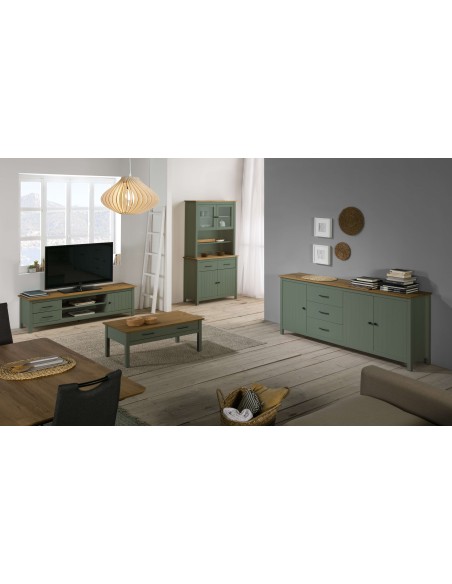 Mueble TV KOSV, Madera Verde / Natural. Vackart