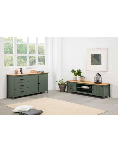 Mueble TV KOSV, Madera Verde / Natural. Vackart