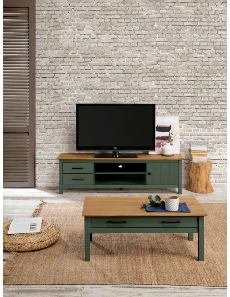 Mueble TV KOSV, Madera Verde / Natural. Vackart