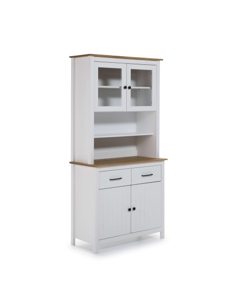 Vitrina Aparador KOSV 90x180 cm, Madera Blanca / Natural. Vackart