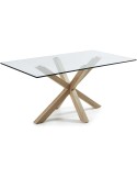 Mesa Argo 160x90cm de Comedor de Cristal, patas efecto madera