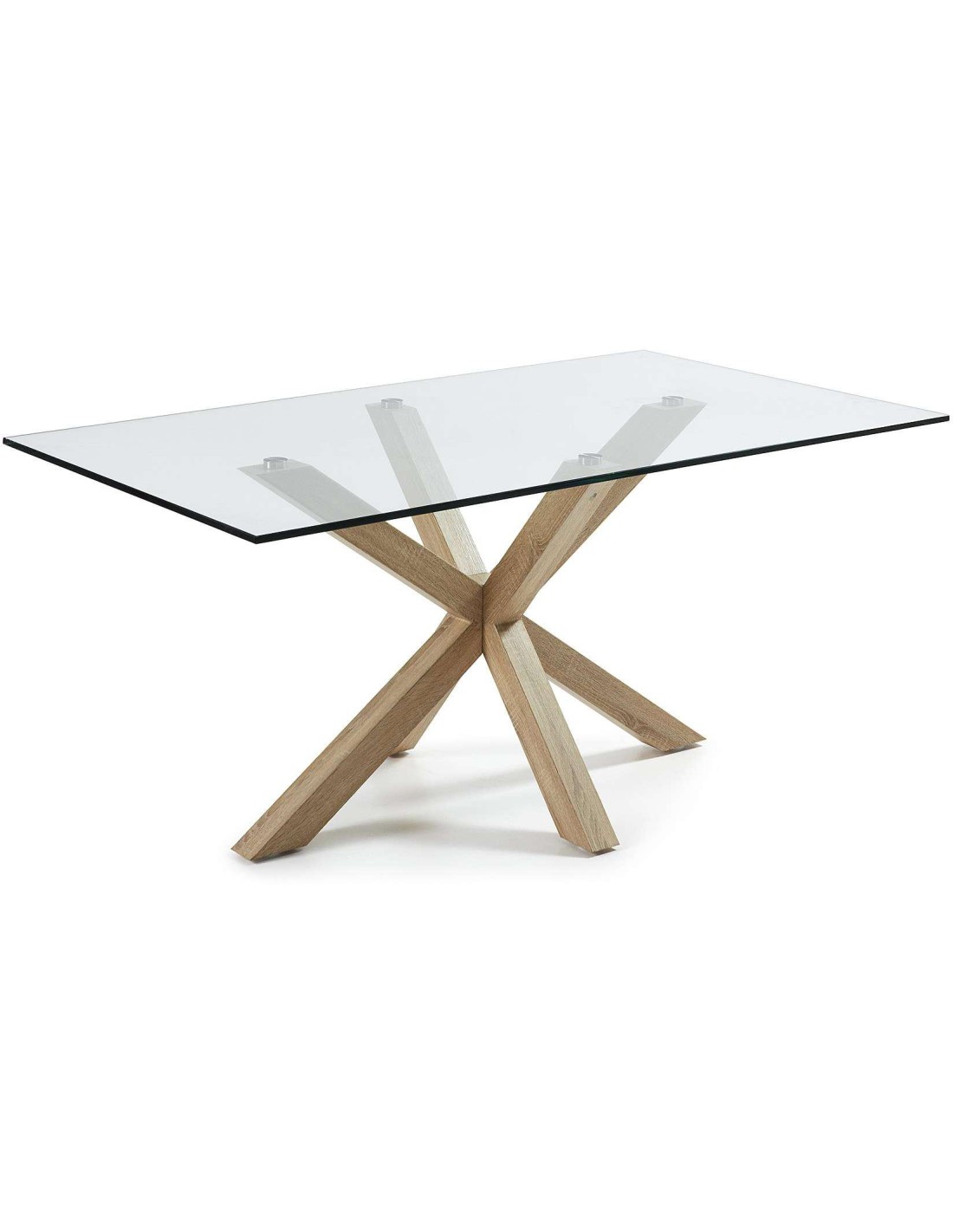 Mesa de Cristal LUFT 160, pies madera natural,mesa de diseño