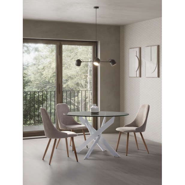 Mesa VIKLET Ø120 cm de Comedor, Metal Blanco / Cristal. Vackart Mesa VIKLET Ø120 cm de Comedor, Metal Blanco / Cristal. Vackart