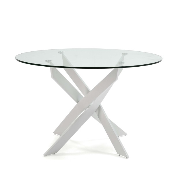 Mesa VIKLET Ø120 cm de Comedor, Metal Blanco / Cristal. Vackart Mesa VIKLET Ø120 cm de Comedor, Metal Blanco / Cristal. Vackart