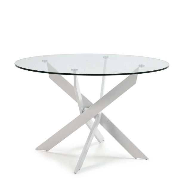 Mesa VIKLET Ø120 cm de Comedor, Metal Blanco / Cristal. Vackart