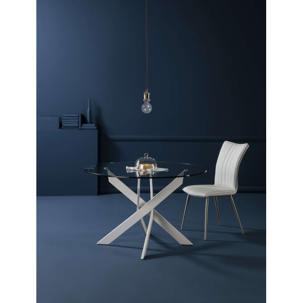 Mesa VIKLET Ø120 cm de Comedor, Metal Blanco / Cristal. Vackart Mesa VIKLET Ø120 cm de Comedor, Metal Blanco / Cristal. Vackart