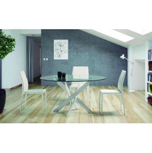 Mesa VIKLET Ø120 cm de Comedor, Metal Blanco / Cristal. Vackart 2