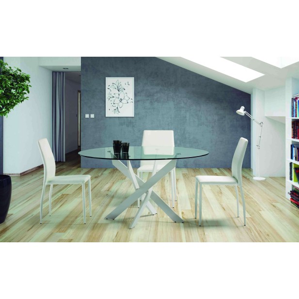 Mesa VIKLET Ø120 cm de Comedor, Metal Blanco / Cristal. Vackart Mesa VIKLET Ø120 cm de Comedor, Metal Blanco / Cristal. Vackart