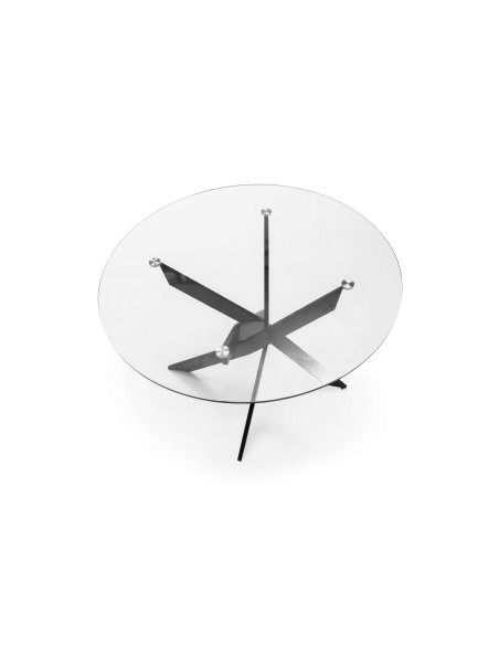 Mesa VIKLET Ø120 cm de Comedor, Metal Negro / Cristal. Vackart