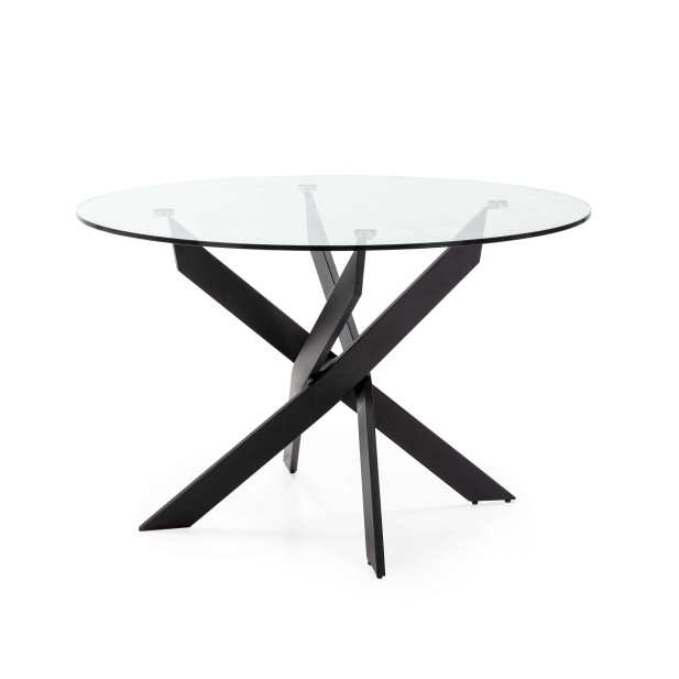 Mesa VIKLET Ø120 cm de Comedor, Metal Negro / Cristal. Vackart