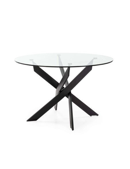 Mesa VIKLET Ø120 cm de Comedor, Metal Negro / Cristal. Vackart