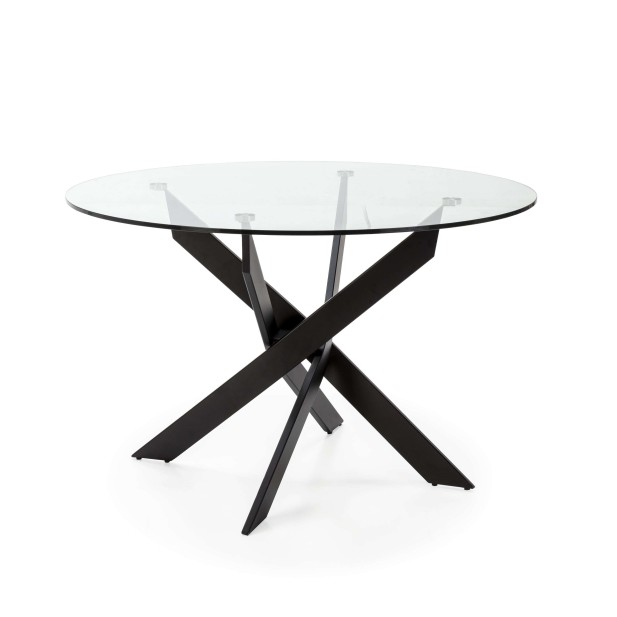 Mesa VIKLET Ø120 cm de Comedor, Metal Negro / Cristal. Vackart Mesa VIKLET Ø120 cm de Comedor, Metal Negro / Cristal. Vackart