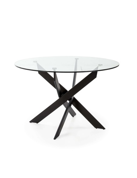 Mesa VIKLET Ø120 cm de Comedor, Metal Negro / Cristal. Vackart