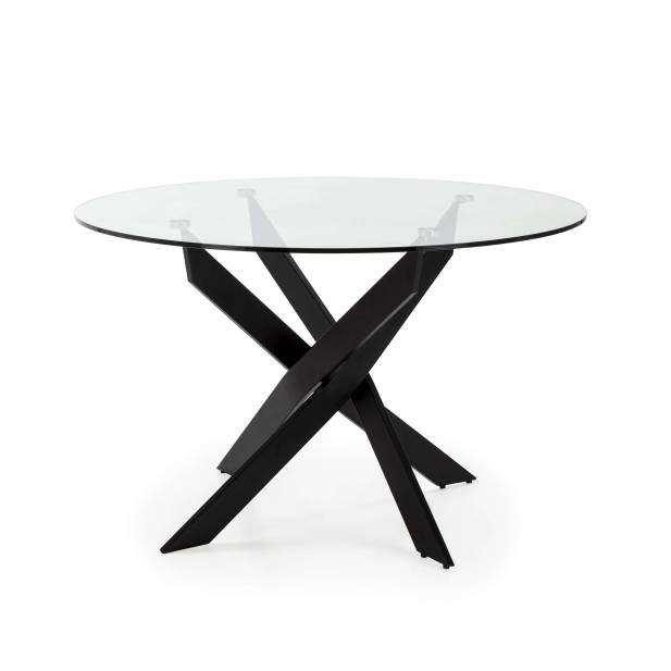 Mesa VIKLET Ø120 cm de Comedor, Metal Negro / Cristal. Vackart Mesa VIKLET Ø120 cm de Comedor, Metal Negro / Cristal. Vackart