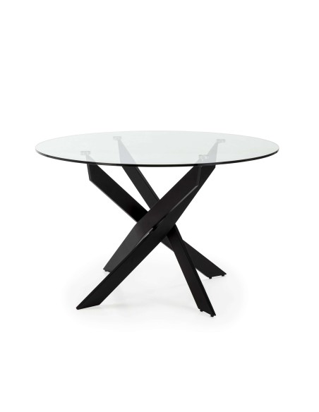 Mesa VIKLET Ø120 cm de Comedor, Metal Negro / Cristal. Vackart