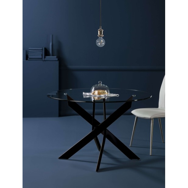 Mesa VIKLET Ø120 cm de Comedor, Metal Negro / Cristal. Vackart Mesa VIKLET Ø120 cm de Comedor, Metal Negro / Cristal. Vackart
