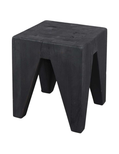 Taburete Bajo SURAT, Madera Reciclada Negra. Vackart