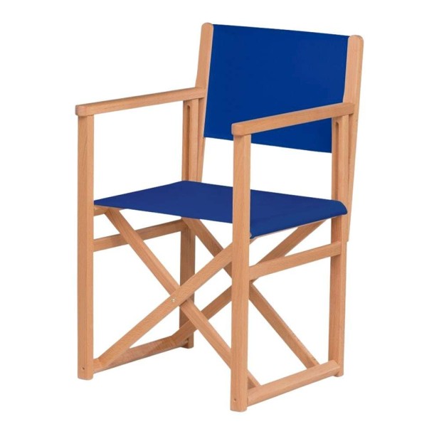 Silla Plegable MALLORQUÍN, Madera Natural / Textil Azul. Vackart