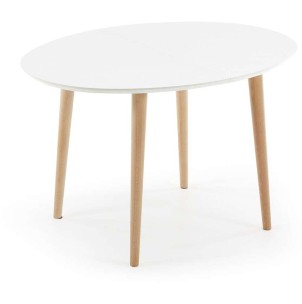 Mesa extensible OQUI ovalada 120(200)x90 cm, natural y blanco- Kave Home, Vackart. EC305L33. Exclusivas mesas de diseño nórdico en Vackart, tu tienda de diseño más actual.