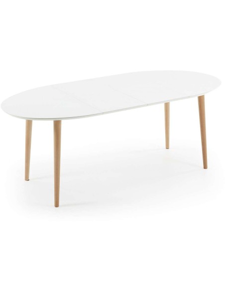 Mesa extensible OQUI ovalada 120(200)x90 cm, natural y blanco- Kave Home, Vackart