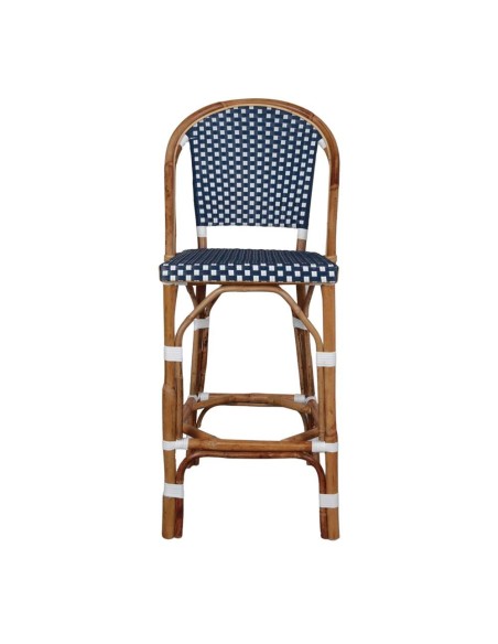 Taburete Alto ABEYA 73 cm, Ratán Natural / Sintético Azul  . Vackart